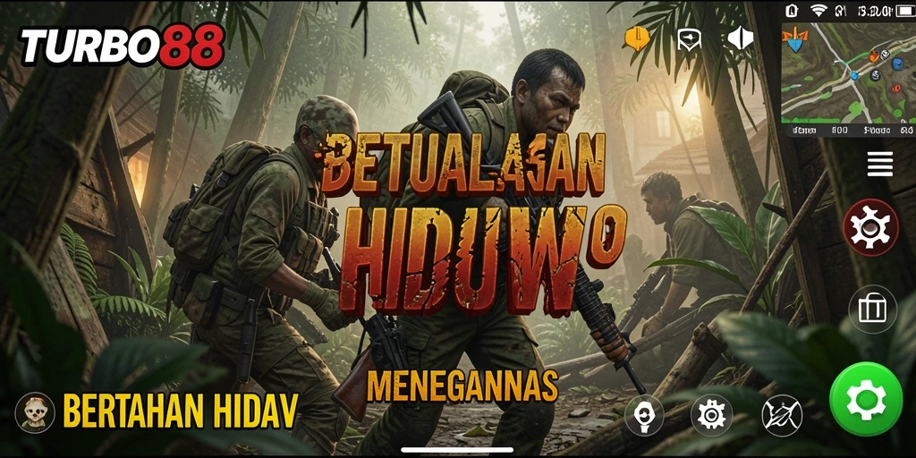 Tampilan antarmuka game bertahan hidup yang menarik dan fungsional.