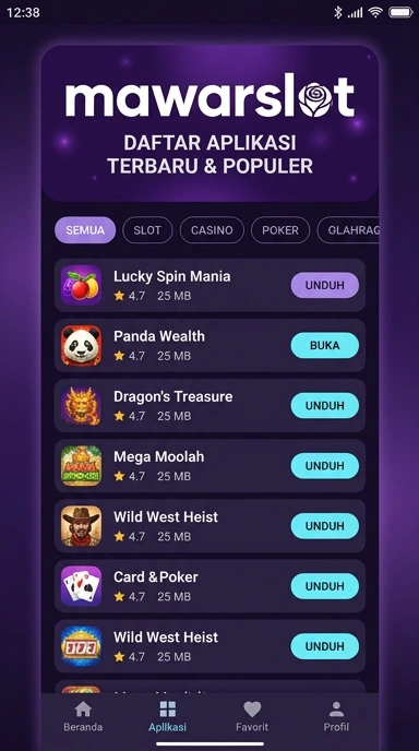 Tampilan katalog aplikasi mawarslot