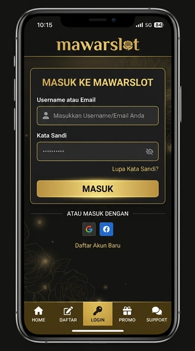 Tampilan halaman login mawarslot